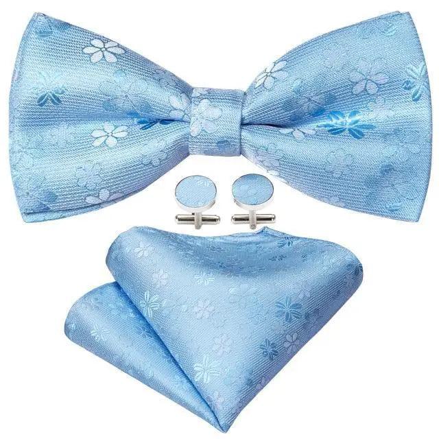 Trendy Patterned Silk Jacquard Plaid Bowtie With Pocket Square And Cufflinks Set For Men Unique Butterfly Party Wedding Casual Business Bowtie For Men