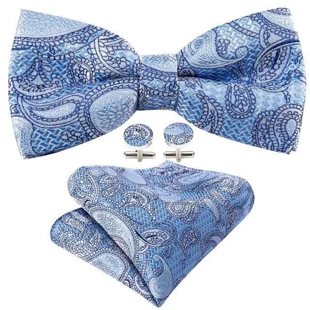 Trendy Patterned Silk Jacquard Plaid Bowtie With Pocket Square And Cufflinks Set For Men Unique Butterfly Party Wedding Casual Business Bowtie For Men