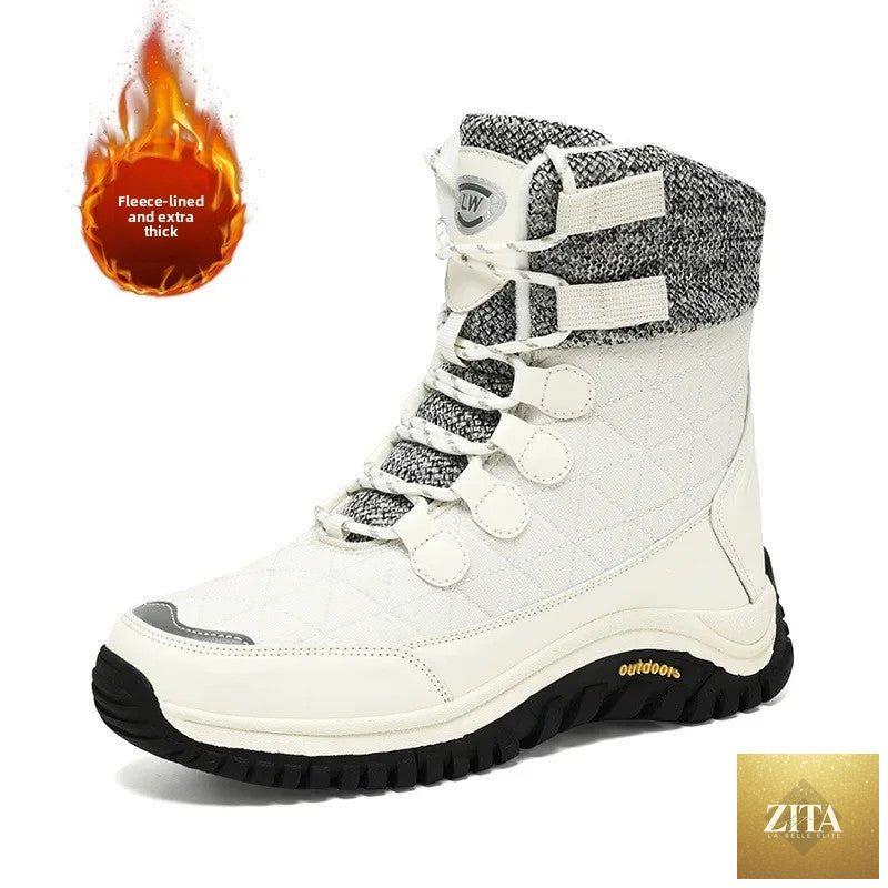 Women's fur-lined ankle snow boots for hiking by SHOMICOBOUTIQUE, featuring insulated design and rugged sole for winter outdoor activities.