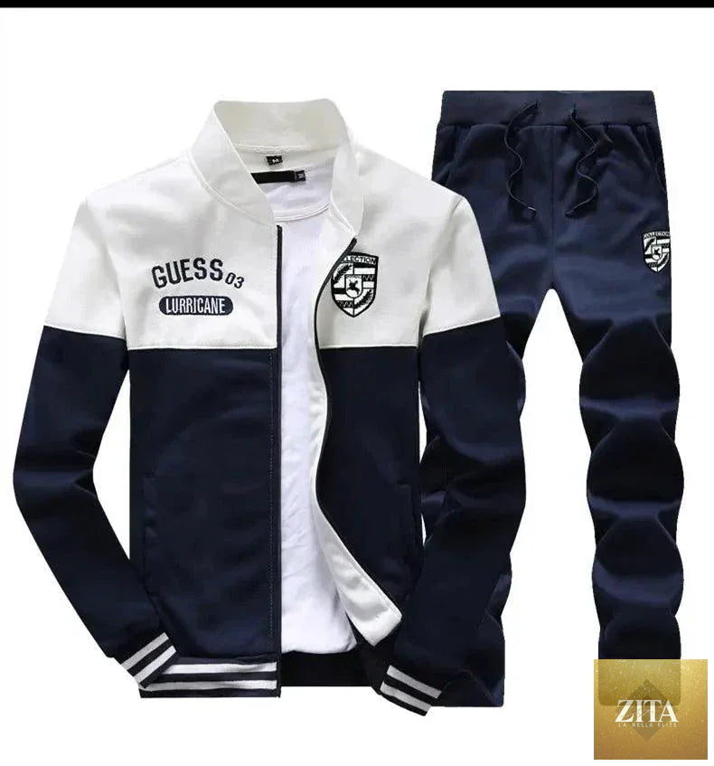 Mandotos men's casual pants and sweater set, comfortable two-piece outfit for relaxed everyday wear, shown in neutral colors.