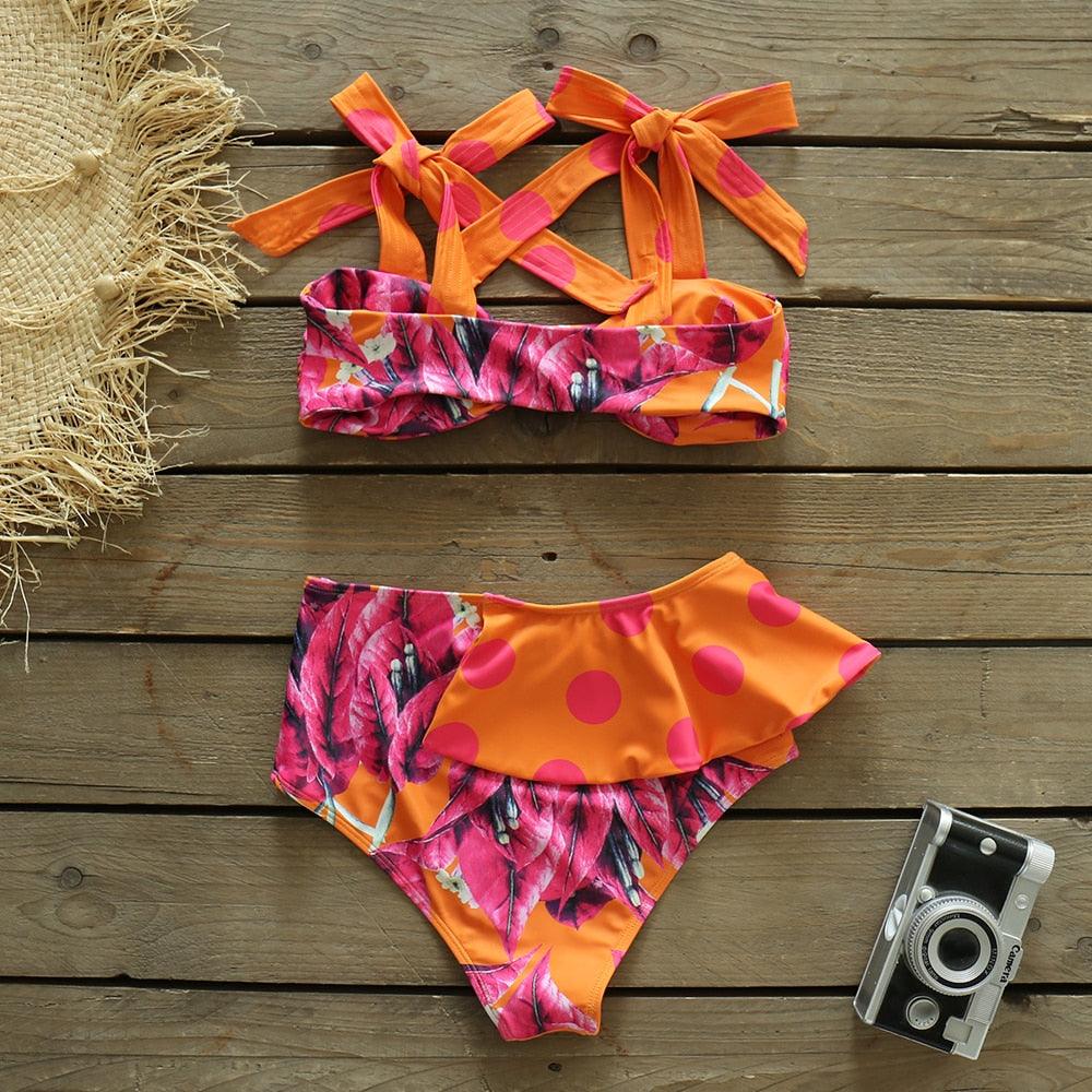Stevvex two-piece women's push-up padded bra bikini set with ruffles, low-rise bandage swimwear and flounce design, perfect for beachwear.