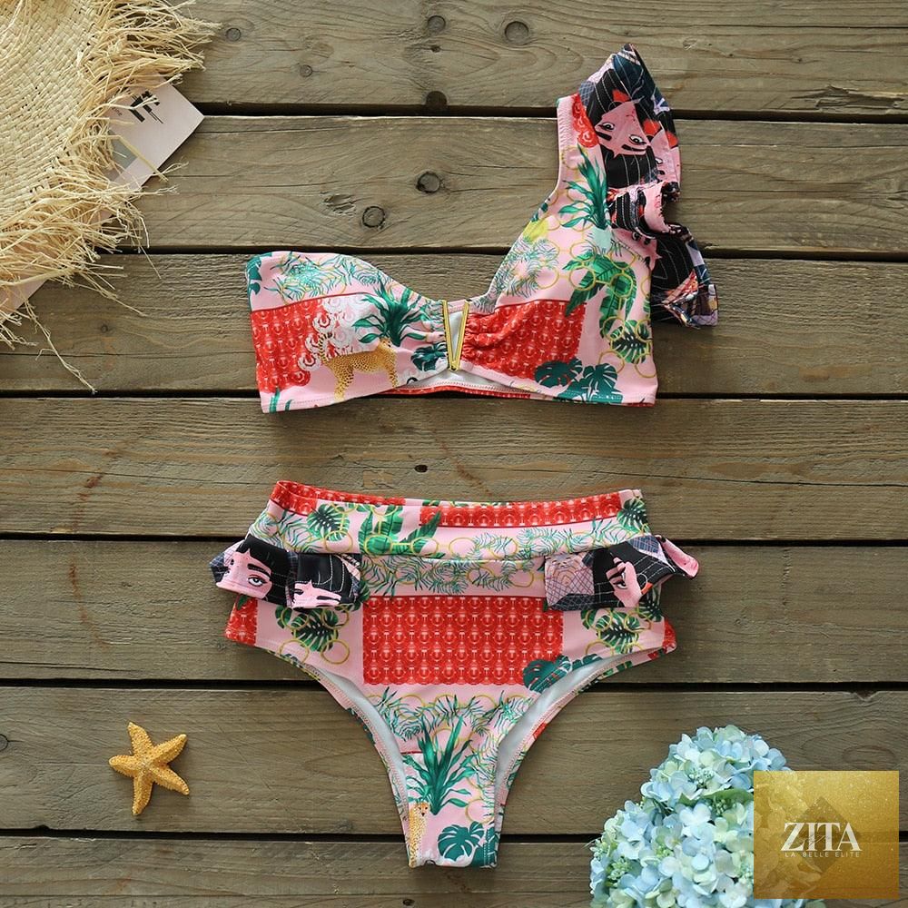 Stevvex two-piece women's push-up padded bikini set with ruffles, bandage design, low-rise swimwear, perfect for beachwear.