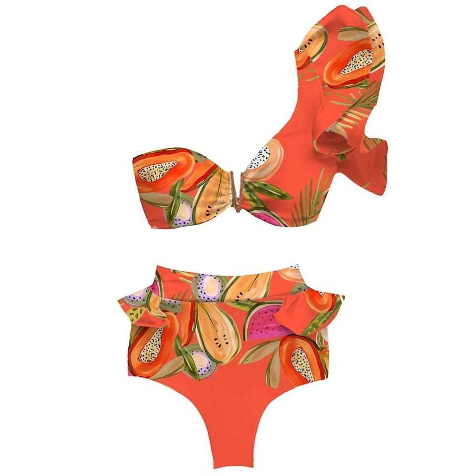 Stevvex two-piece women's push-up padded bra bikini set with ruffles, flounce design, low-rise swimwear for beachwear and swimming.