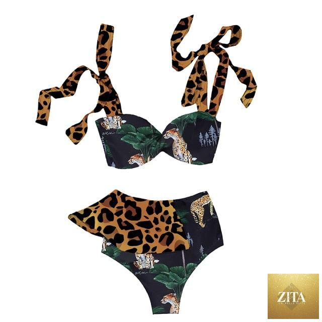 Stevvex two-piece women's bikini set with push-up padded bra, ruffles, flounce design, low-rise swimwear for beachwear and swimming.