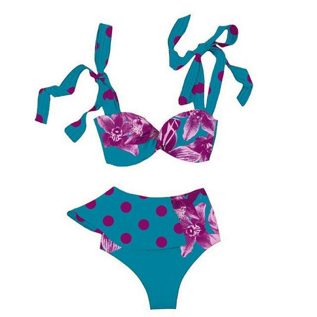 Two-Pieces Women Push-Up Padded Bra Ruffles Bandage Bikini Set Swimsuit Women's Bathing Suits Ruffles Flounce Bikini Sets Low Rise Two Piece Swimsuit Swimwear Bathing Suit Beachwear