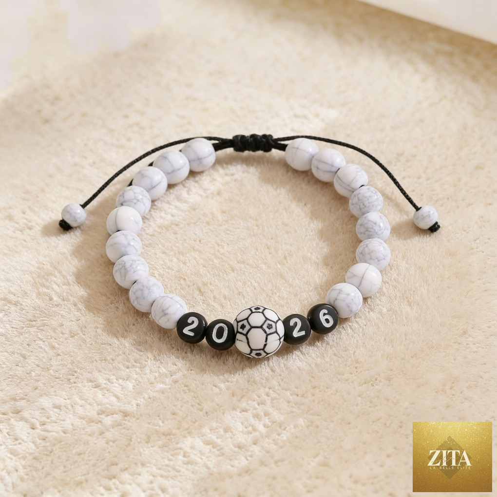 USA-Mexico-Canada World Cup football bracelet featuring colorful beads and charm, perfect for soccer fans and international sports celebrations.
