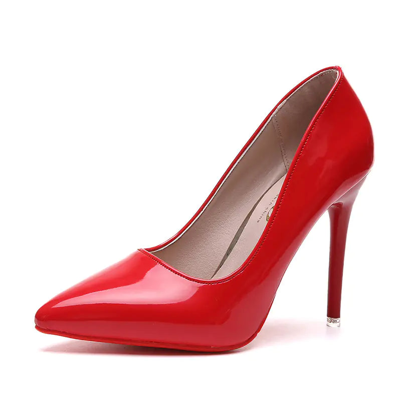 Elegant women's pointed toe high heels in black leather, stylish women shoes by Trendy Attic Store01, perfect for formal occasions.