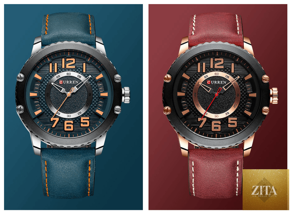 Men's waterproof sport watch by Stevvex with leather belts and large number details, showcasing a sleek, durable design.