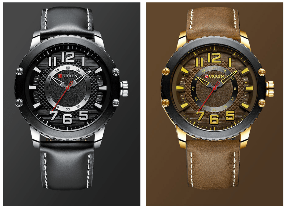 Men's Waterproof Sport Watch With Leather Belts And Large Numbers Details Unique Design Perfect Gift