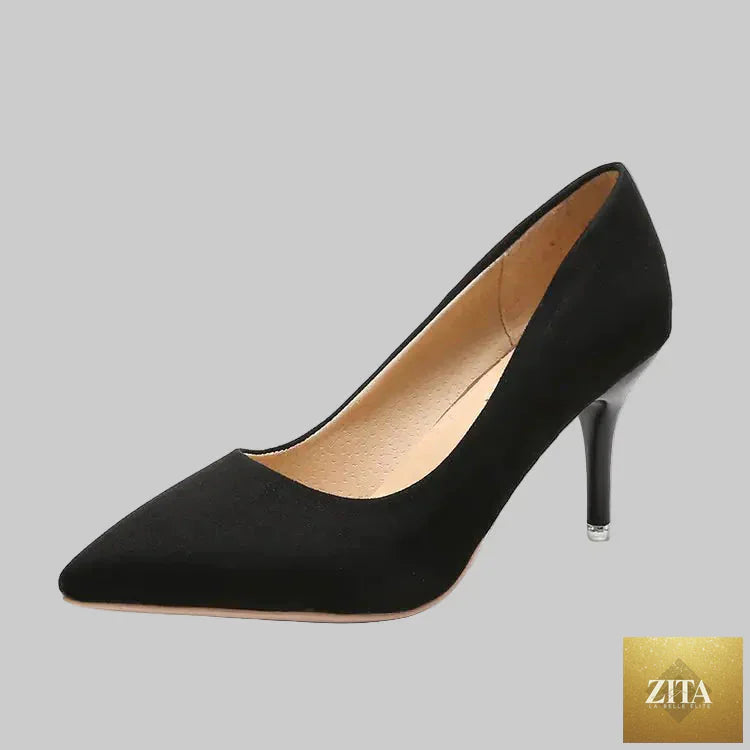 Women's suede high heel pointed shoes by Trendy Attic Store01, featuring sleek design and elegant pointed toe in a stylish silhouette.