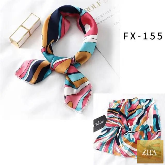 Stevvex square silk scarf for women, with colorful printed design, used as neck accessory, hair band, or shawl.