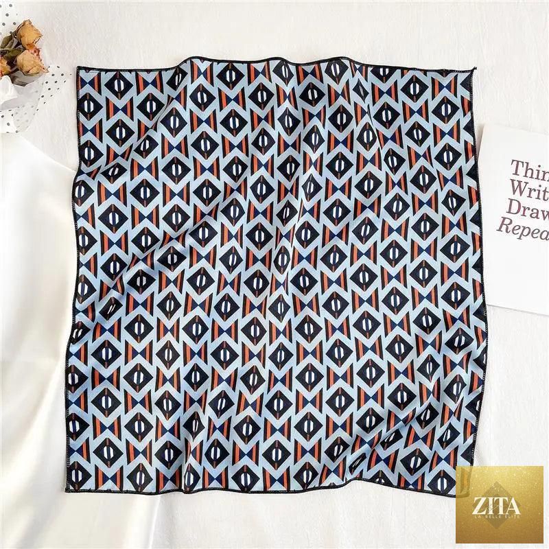 Stevvex square silk scarf with colorful printed design, versatile accessory for women, neck, hair, or shawl styling.