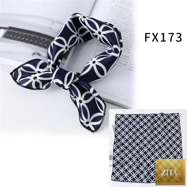 Printed square silk scarf for women, versatile small neck accessory, stylish bandana or hair band, by Stevvex.