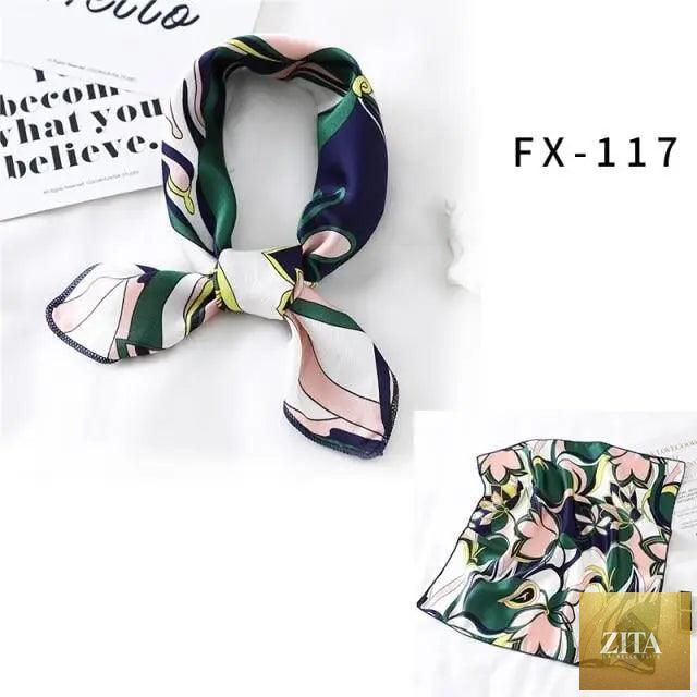 Stevvex square silk scarf for women, printed and versatile, shown as a small neck accessory and hair band, stylish and lightweight.