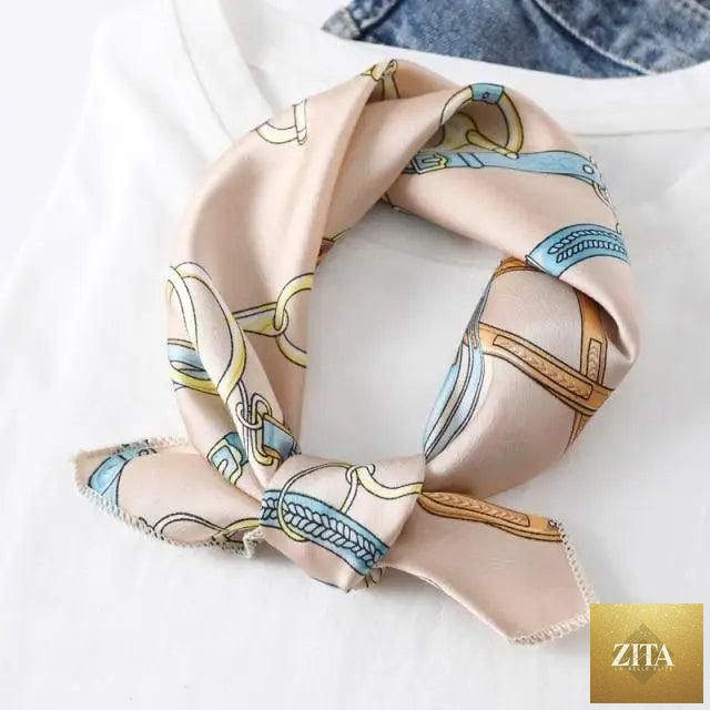 Stevvex square silk scarf with colorful printed pattern, versatile for neck, hair, or accessory styling for women.