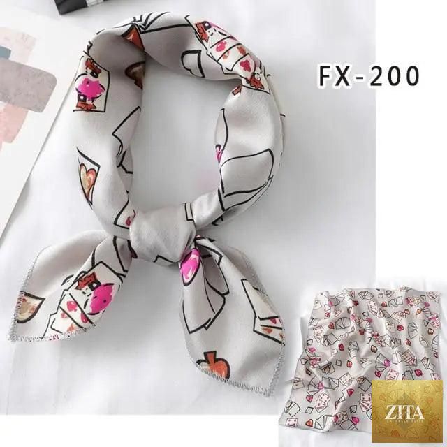 Stevvex square silk scarf with colorful print, small size, versatile for neck, hair, or shawl styling.