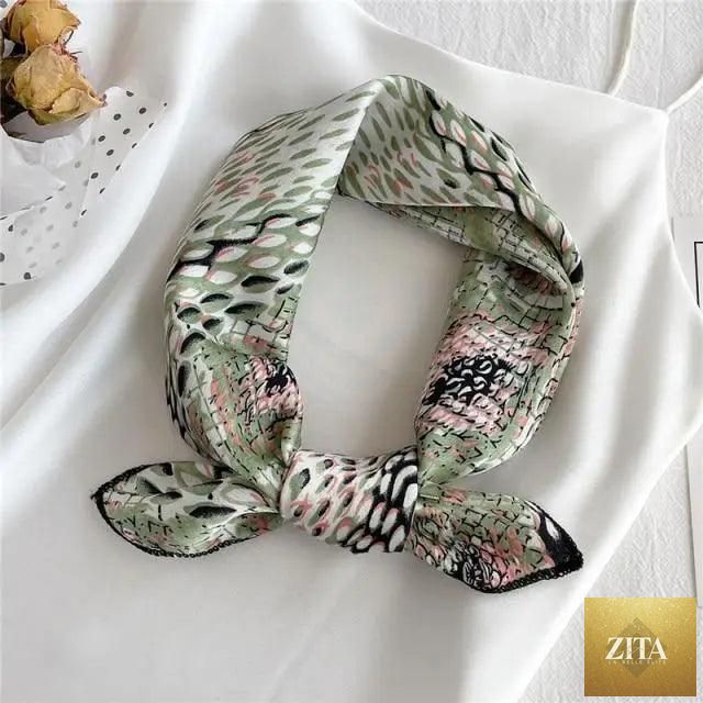 Stevvex square silk scarf for women featuring a fashionable printed design, versatile small neck accessory, and hair band style.
