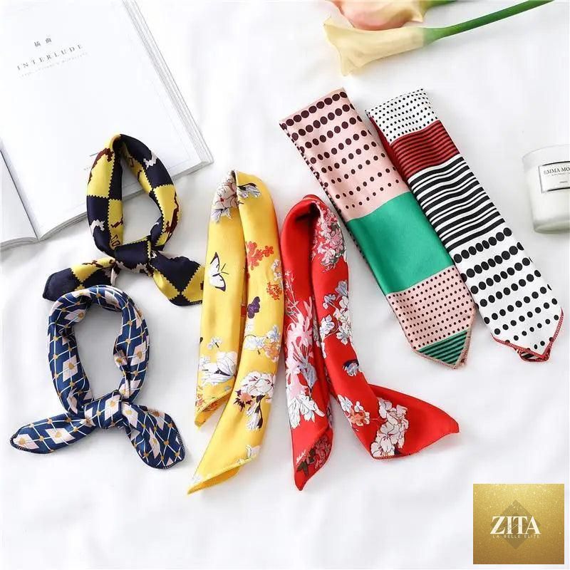 Stevvex square silk scarf for women with fashionable printed design, versatile for neck, hair, or shawl styling.