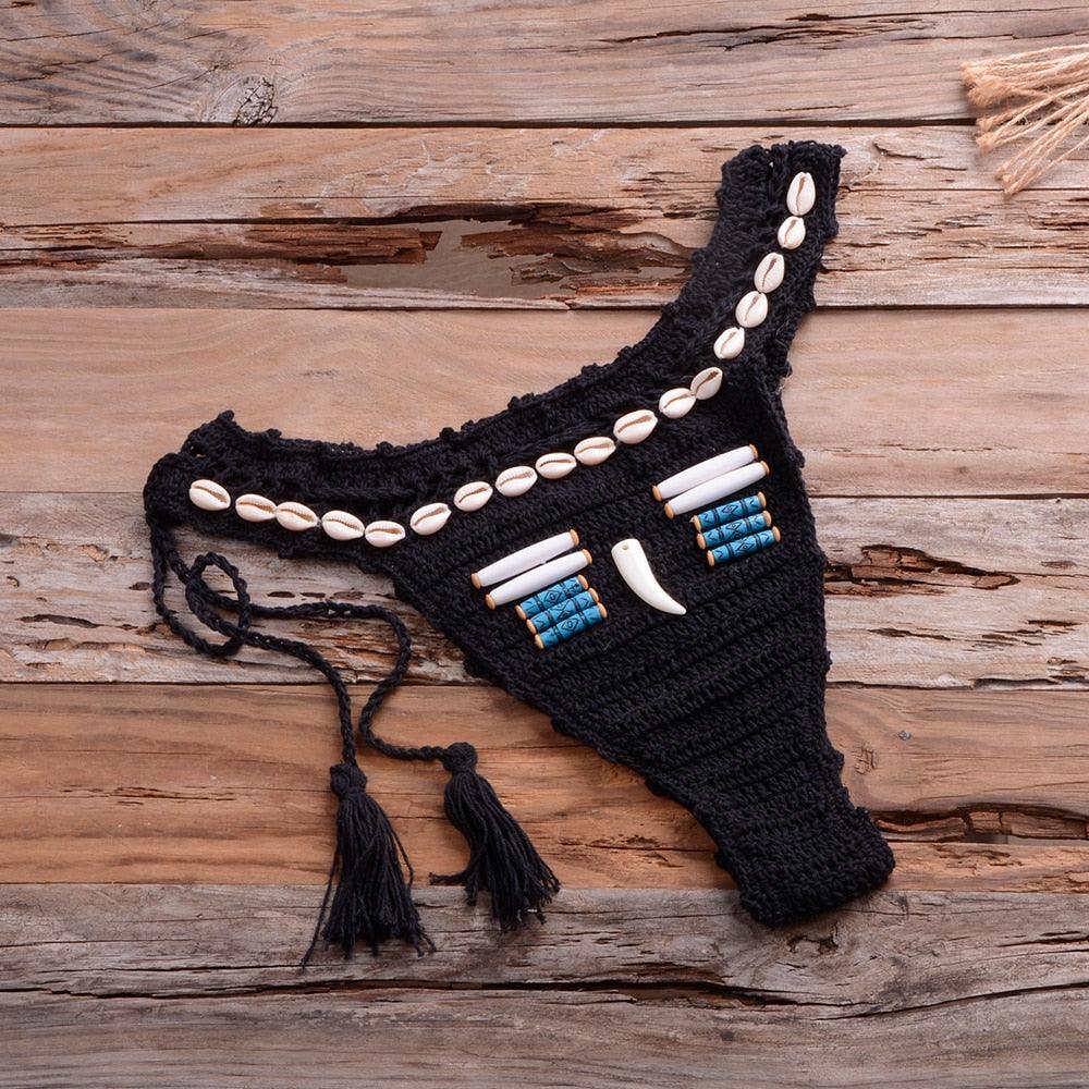 Vintage Blue Bikinis 2 Piece Halter Bikini Set Women High Waist Sequin Swimsuit Set Handmade Crochet High Quality Swimsuit Women Push Up Swimwear Knitted Beach Wear Bathing Suit