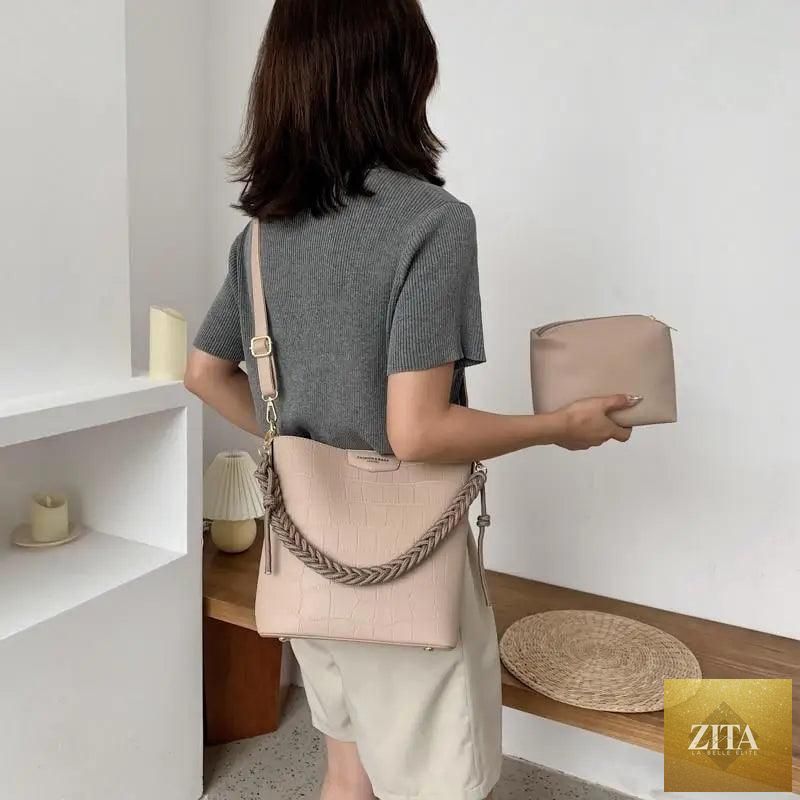 Elegant vintage women's bucket bag by Stevvex with a stone pattern, genuine leather shoulder bag for stylish ladies.