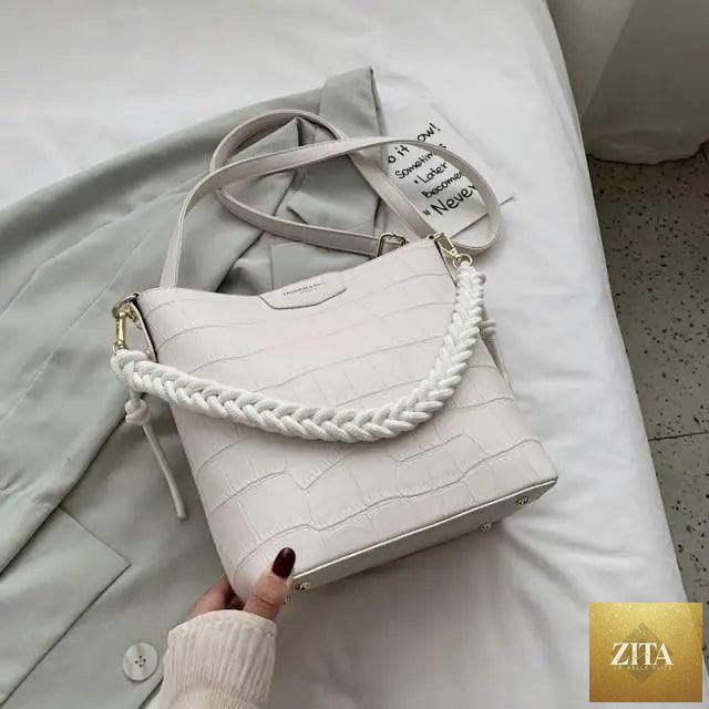 Elegant genuine leather women's bucket bag with stone pattern, vintage style, shoulder bag for ladies from Stevvex.