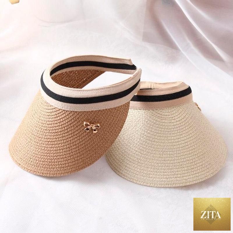 Vintage Women's Sun Hats Handmade Straw Visor Caps Fashionable Adult Sun Beach Top Hats Cute Bowknot Design Fashion Summer Women's Casual Caps Straw Hats Parent-Child Summer Hat Empty Top Beach Hat