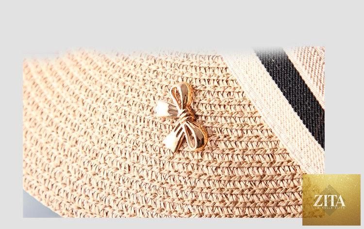 Vintage Women's Sun Hats Handmade Straw Visor Caps Fashionable Adult Sun Beach Top Hats Cute Bowknot Design Fashion Summer Women's Casual Caps Straw Hats Parent-Child Summer Hat Empty Top Beach Hat