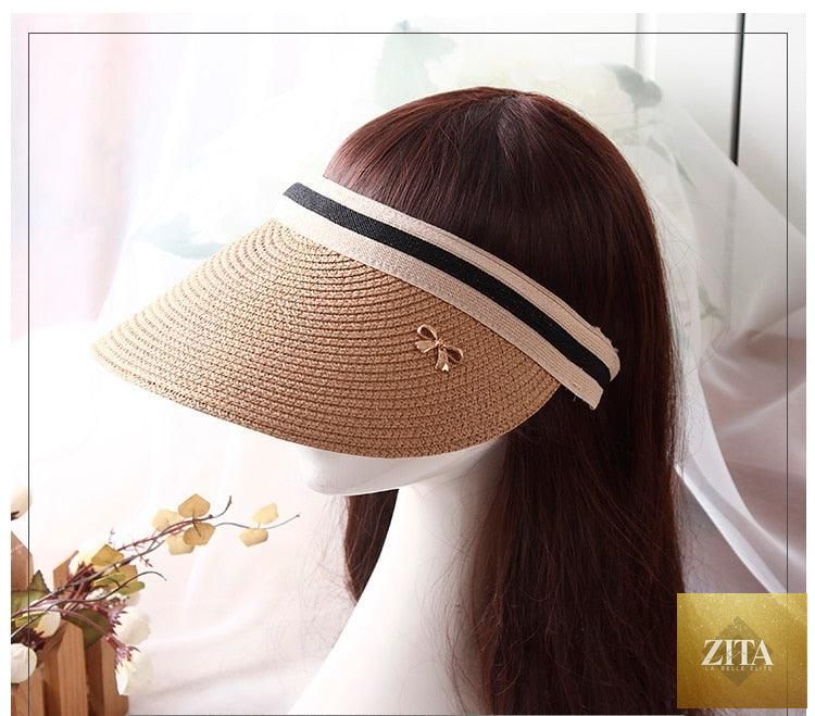 Vintage Women's Sun Hats Handmade Straw Visor Caps Fashionable Adult Sun Beach Top Hats Cute Bowknot Design Fashion Summer Women's Casual Caps Straw Hats Parent-Child Summer Hat Empty Top Beach Hat