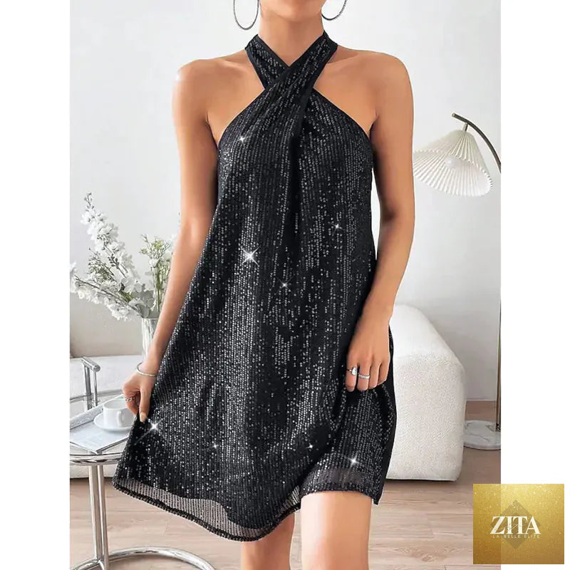 Elegant off-shoulder sequins dress for women by Zita La Belle Elite, featuring a fitted silhouette and shimmering embellishments.