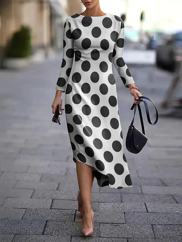 Spandex A-line Dress with Round Neck Pullover Design