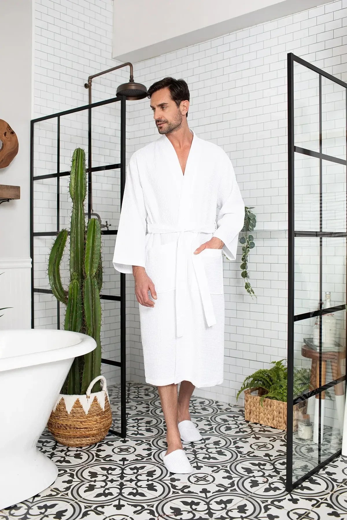 Waffle Spa Bathrobe for Men - Absorbent, Lightweight