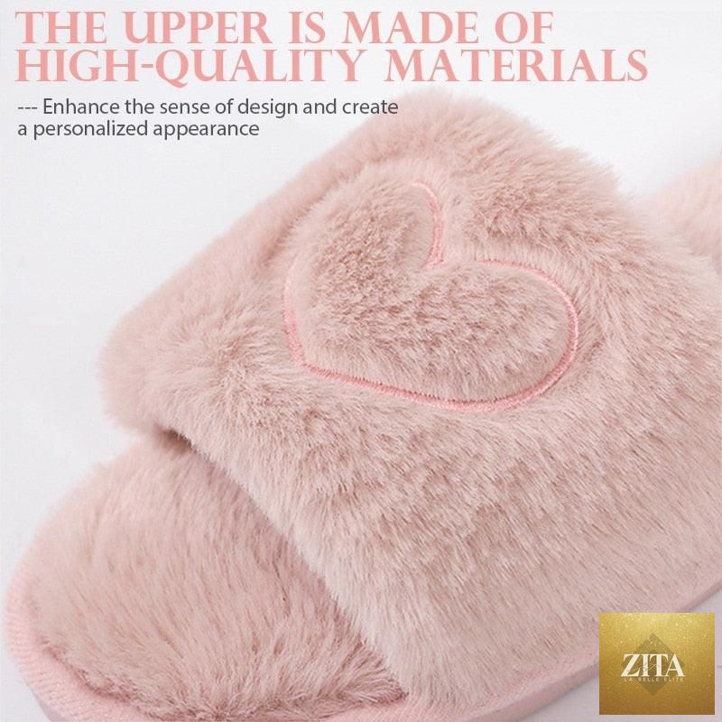 Stevvex women’s warm faux fur slippers with heart-shaped flip-flop design, soft memory foam, open toe, indoor cozy house shoes.