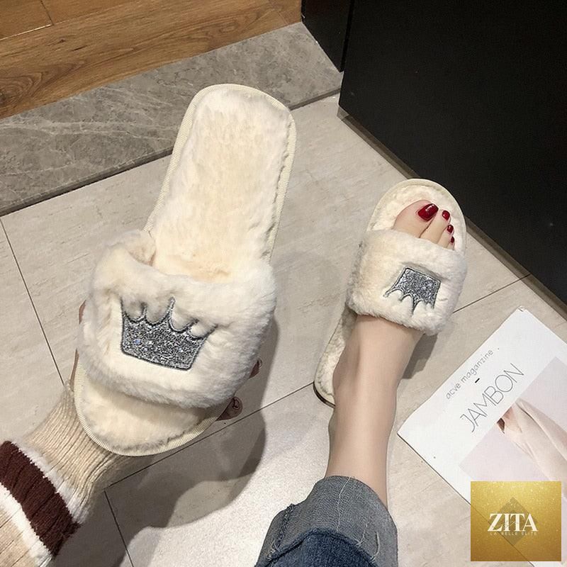 Stevvex women's warm fluffy faux fur slippers with open toe, heart-shaped design, memory foam insoles, indoor soft floor slides.
