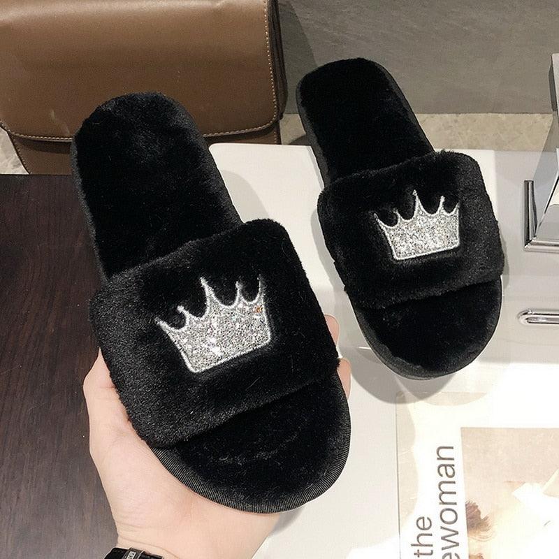Stevvex women's warm fluffy faux fur slippers with heart-shaped open toe design, soft memory foam insoles, indoor floor slides