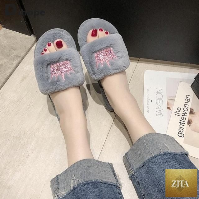 Stevvex women's warm fluffy faux fur slippers with open toe, heart shape design, memory foam insoles, indoor flat house shoes.