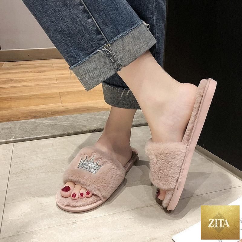 Stevvex women's warm fluffy faux fur slippers with open toe, heart-shaped design, memory foam sole, ideal for indoor comfort.
