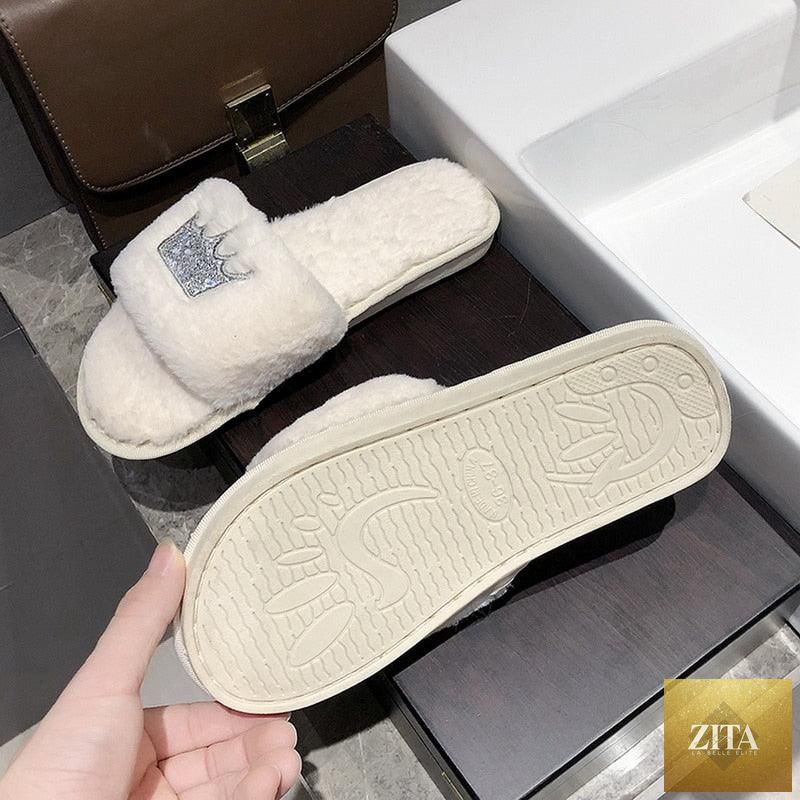 Stevvex warm fluffy women's faux fur slippers with open toe, heart shape design, memory foam comfort, indoor flat floor slides.