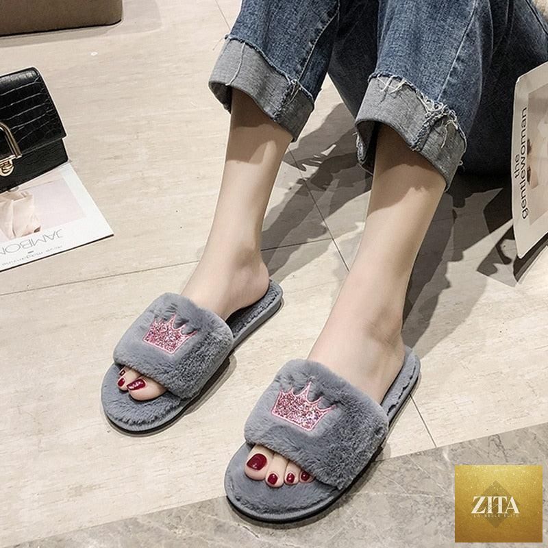 Stevvex women's warm fluffy faux fur slippers with open toe, heart shape design, memory foam sole, and cozy flat indoor slippers.