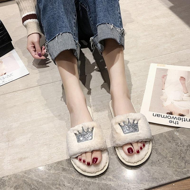 Stevvex women's warm fluffy faux fur slippers with heart-shaped open toe design, soft memory foam, and cozy indoor floor slide style.