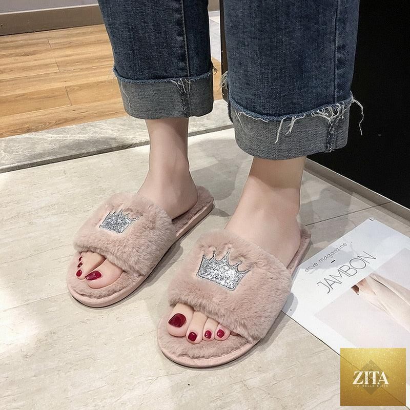 Stevvex women's fluffy faux fur slippers with heart-shaped open toe design, soft memory foam, cozy indoor flat floor slides.