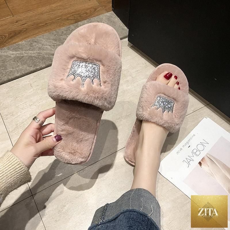 Stevvex women's cozy faux fur indoor slippers with open toe, heart-shaped design, memory foam sole, plush soft fuzzy house shoes