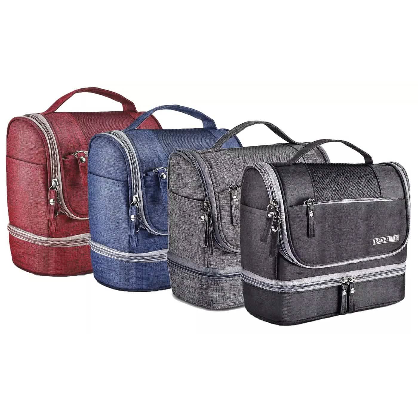 Waterproof hanging travel toiletry bag for men and women, designed for organizing personal care items during trips.