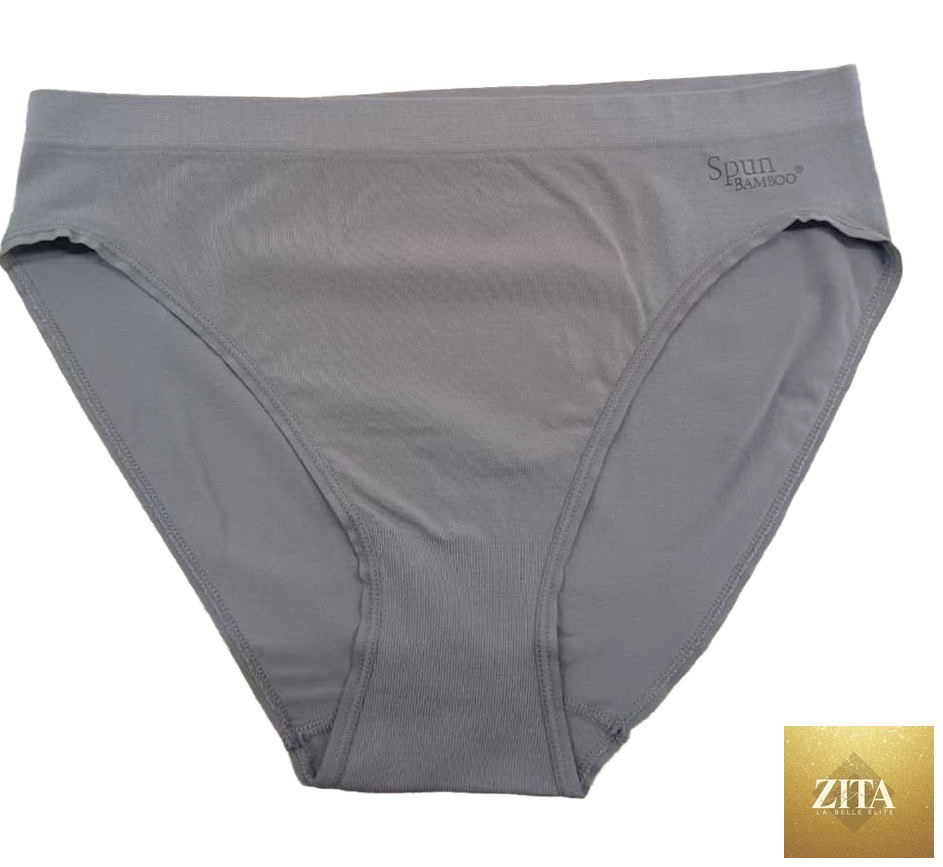 Gray women's high-leg brief underwear by Spun Bamboo, made from bamboo and cotton, showcasing comfortable, seamless design.