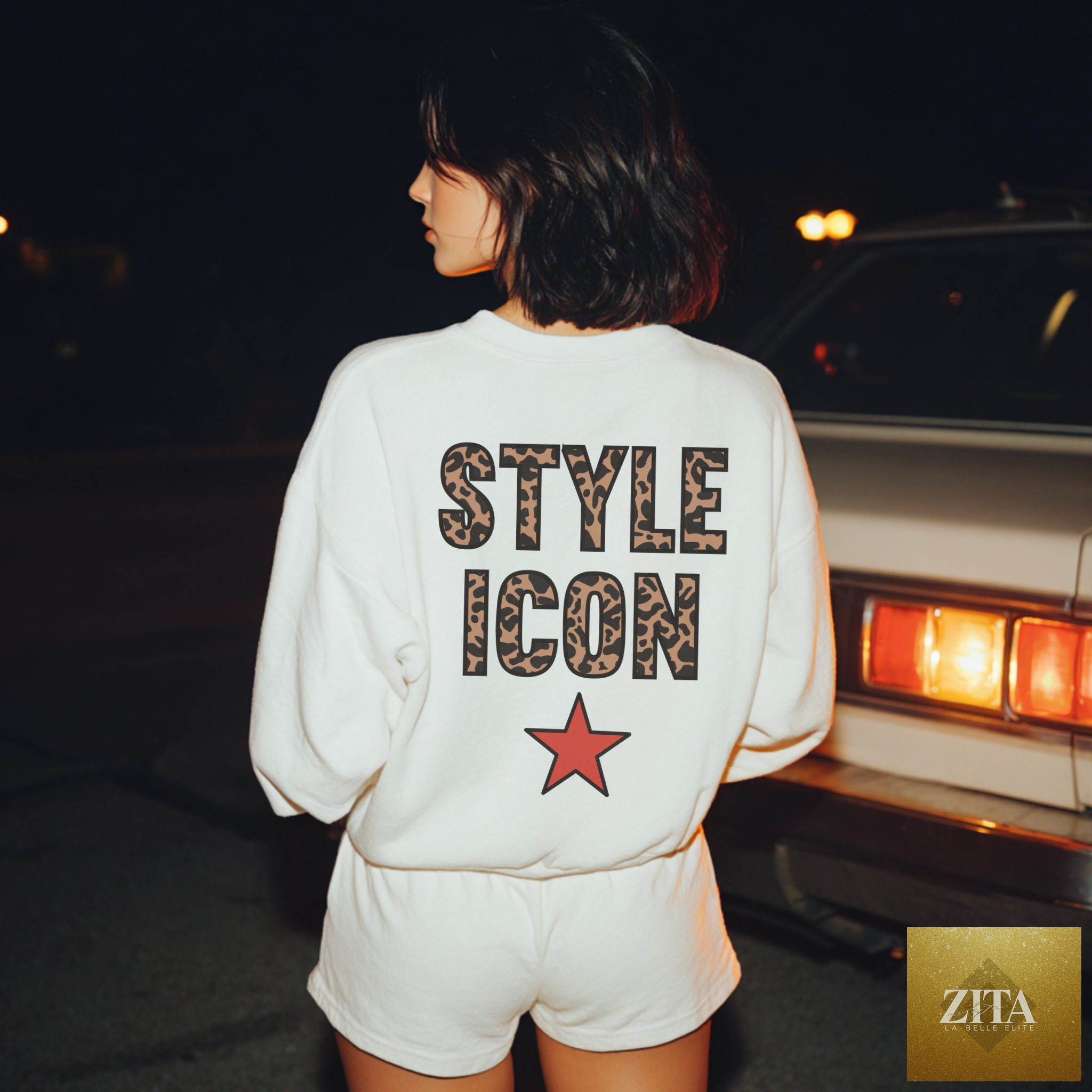 White Hey Jude Graphic Tees leopard graphic sweatshirt featuring a trendy statement crewneck and stylish animal print design.