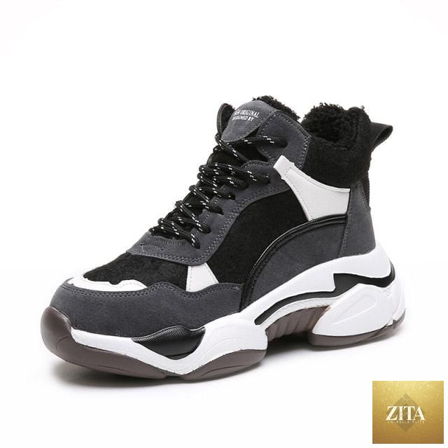 Stevvex winter women's sneakers, breathable, warm fur-lined, anti-slip soft sole, casual high heels, stylish winter footwear.