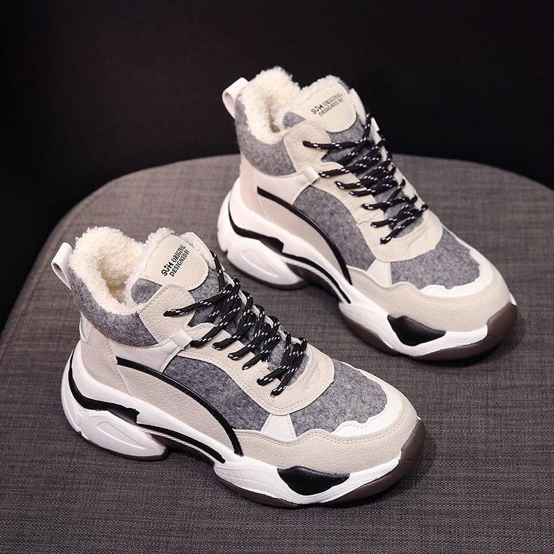 Stevvex winter women's sneakers with breathable fabric, soft sole, warm fur lining, high heels, and anti-slip design.