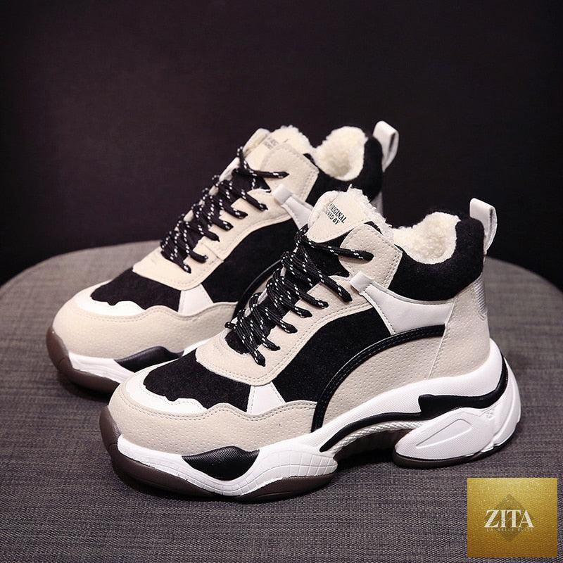 Stevvex winter women's sneakers with breathable fabric, warm fur lining, anti-slip sole, and high heels for casual or running wear.