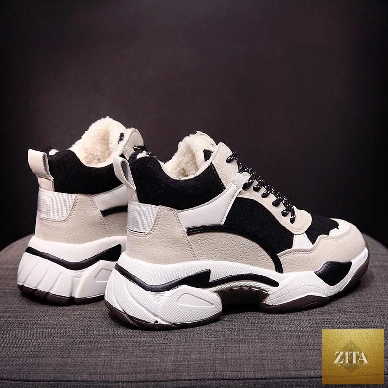 Stevvex winter women's sneakers with breathable fabric, warm fur lining, anti-slip sole, and high heels for casual winter wear.