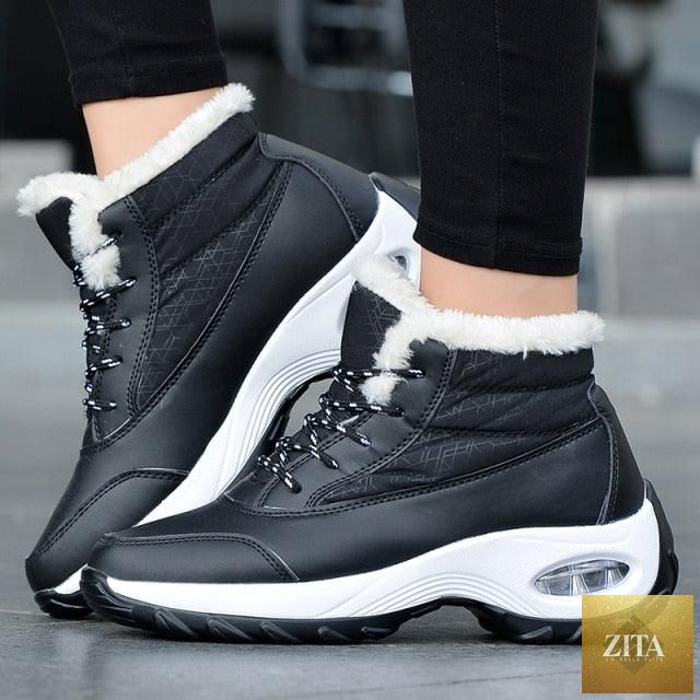 Stevvex women's winter sneakers with breathable fabric, warm fur lining, anti-slip sole, and high heels for casual and running wear.