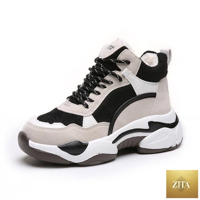 Stevvex winter women's sneakers with breathable fabric, warm fur lining, anti-slip sole, and high heels for casual and running use.